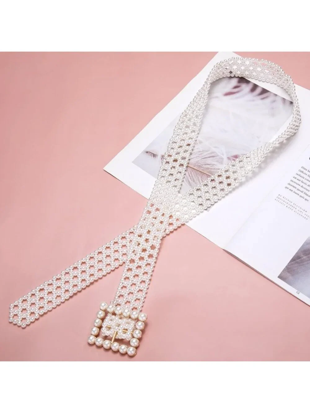 Elegant Pearl Elastic Waist Chain for Bridal Dress - White Belt Accessory
